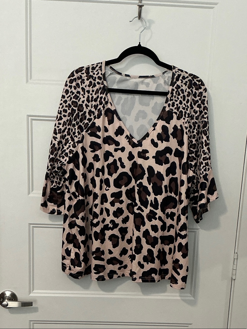 SHEIN Pink & Brown Leopard Print V-Neck Tunic